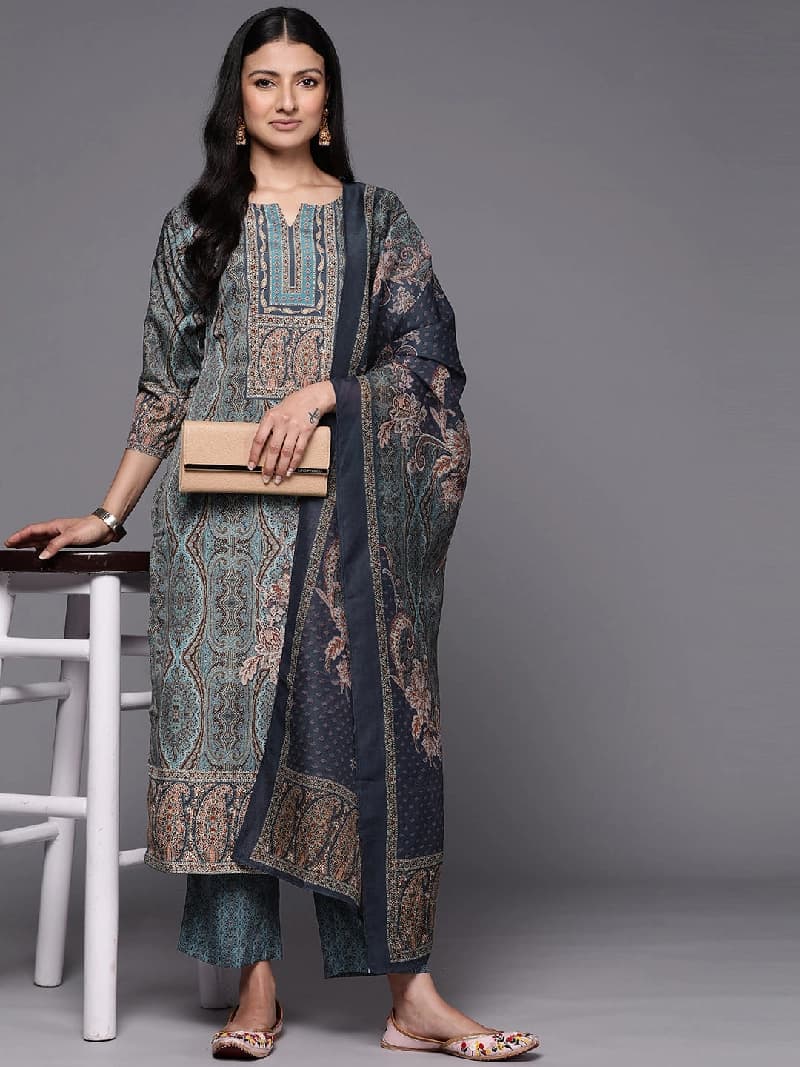 Women's Blue Casual Printed Kurta Set