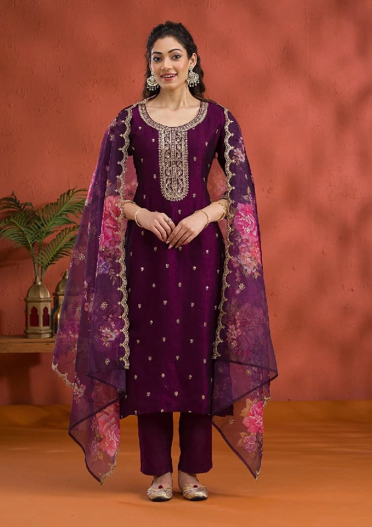 Women's Purple Festive Kurta Set