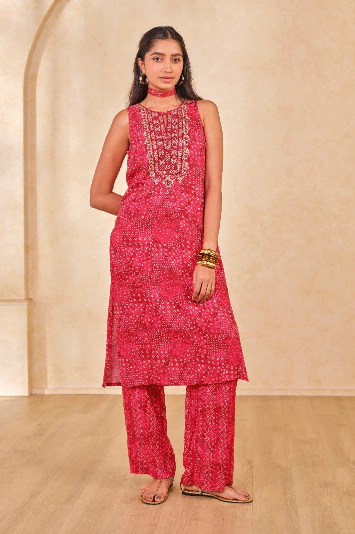 Women's Red Casual Kurta Set