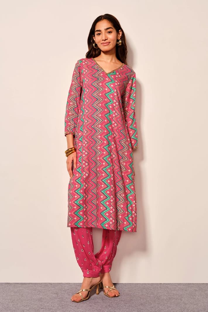 Women's Pink Casual Printed Kurta Set