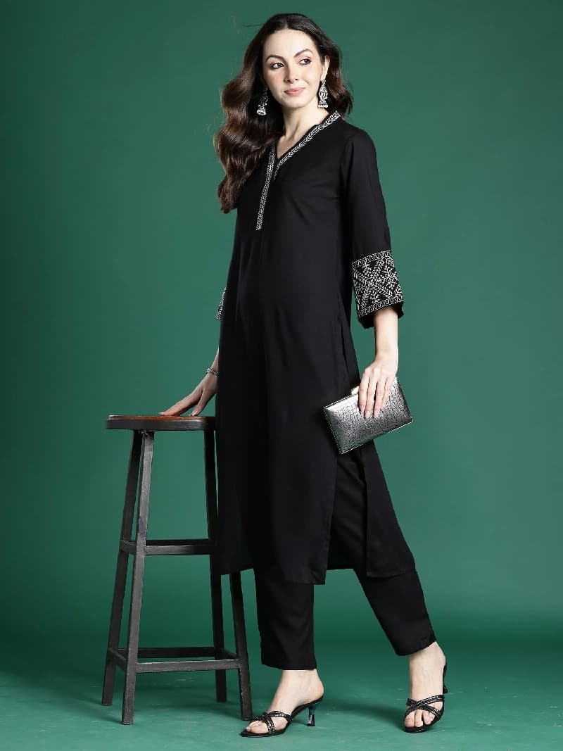 Women's Black Casual Kurta Set