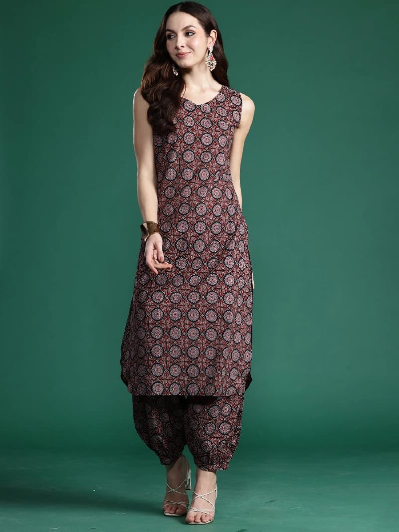 Women's Brown Casual Printed Kurta Set