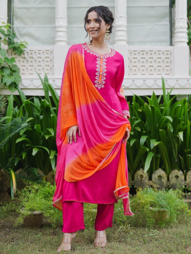 Women's Pink Festive Kurta Set