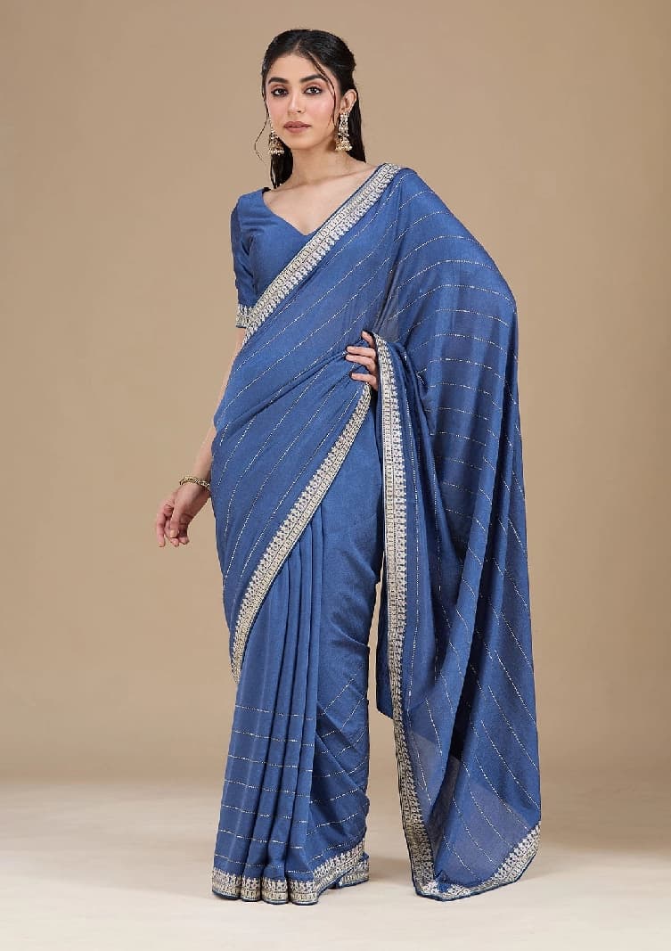 Women's Blue Festive Regular Fit Saree