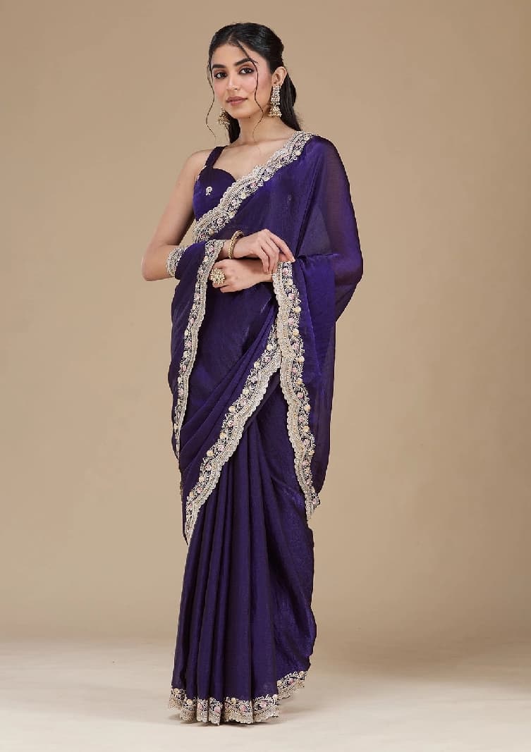 Women's Purple Festive Regular Fit Saree