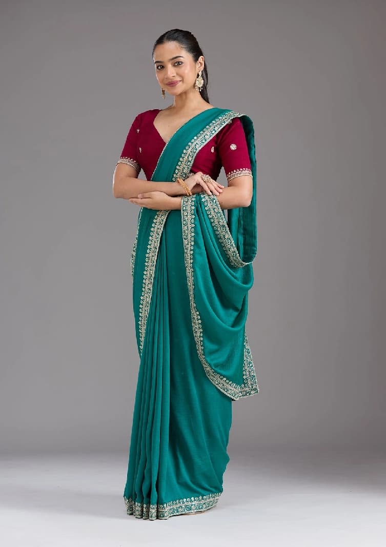 Women's Green Festive Regular Fit Saree