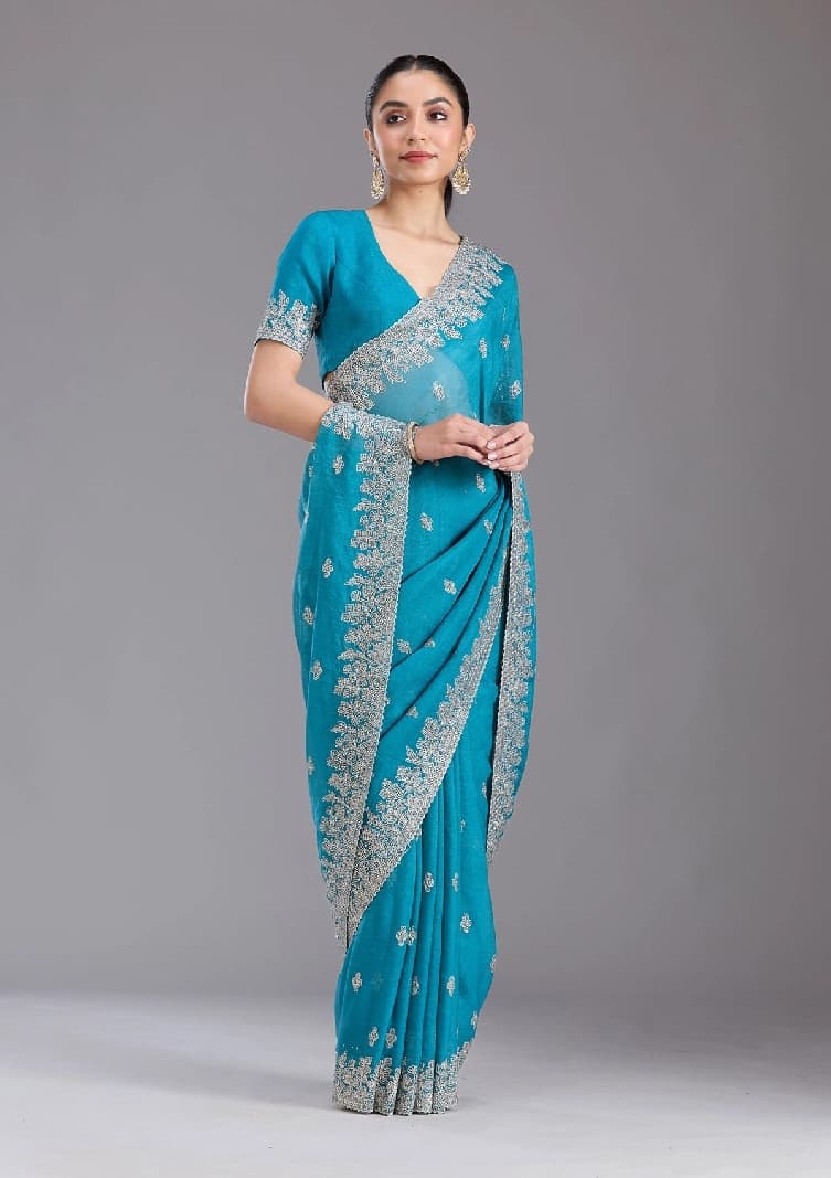 Women's Blue Festive Regular Fit Saree