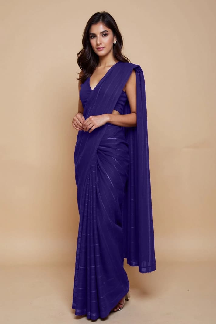 Women's Purple Festive Regular Fit Saree