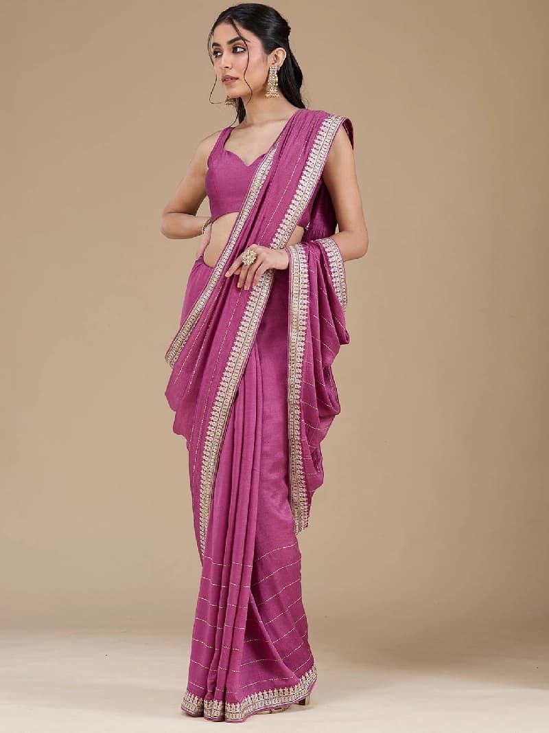 Women's Purple Festive Regular Fit Saree