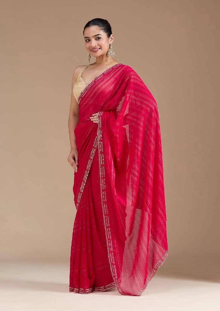 Women's Pink Festive Regular Fit Saree