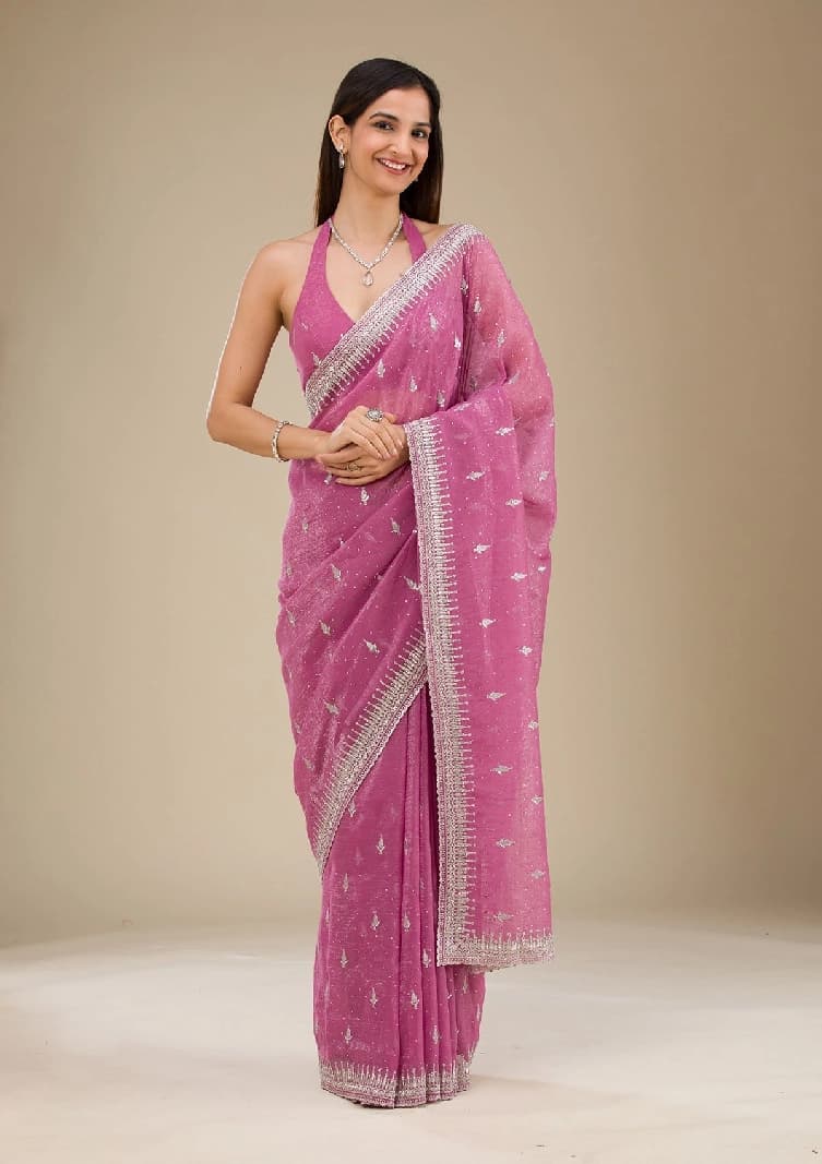Women's Pink Festive Regular Fit Saree