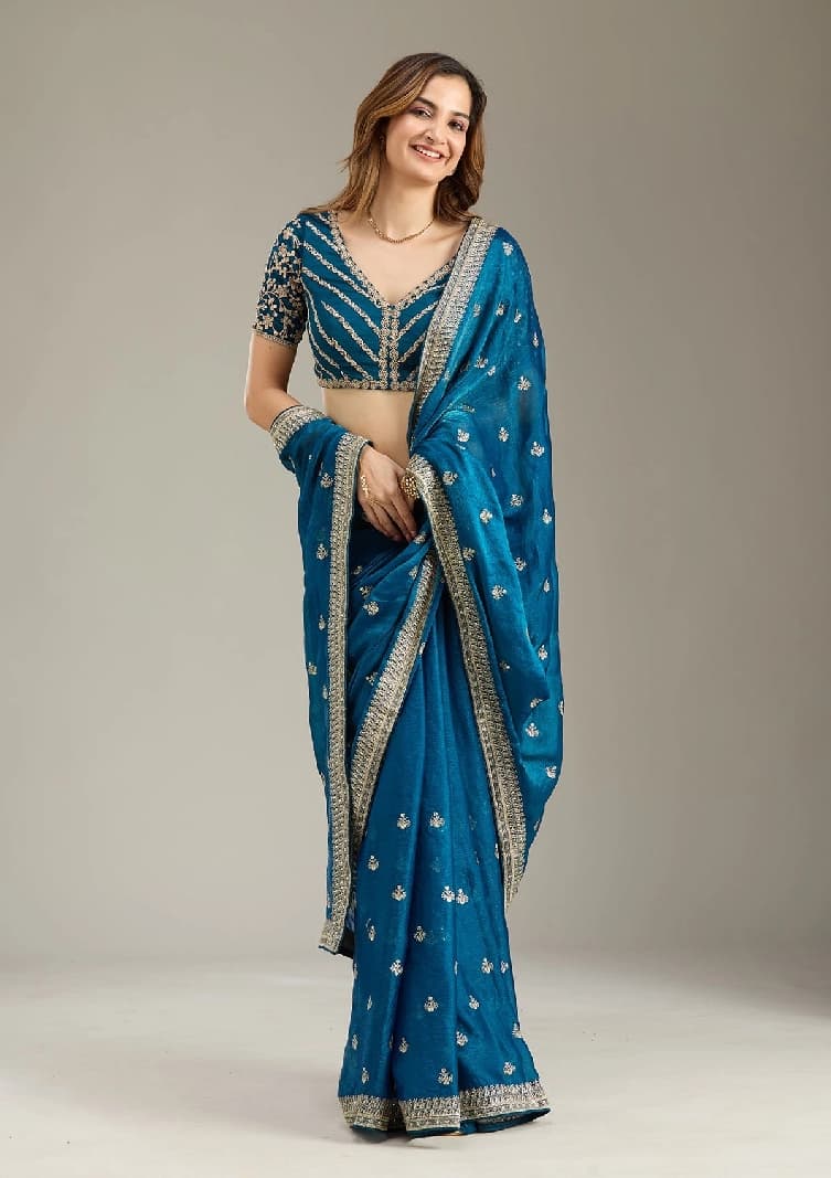 Women's Blue Party Regular Fit Saree