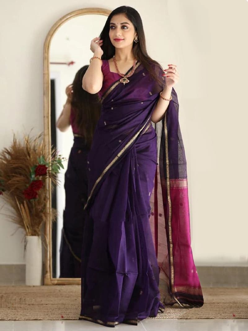 Women's Purple Party Printed Regular Fit Saree