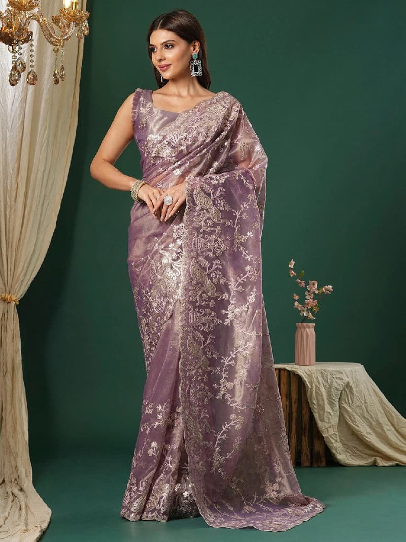 Women's Purple Party Regular Fit Saree