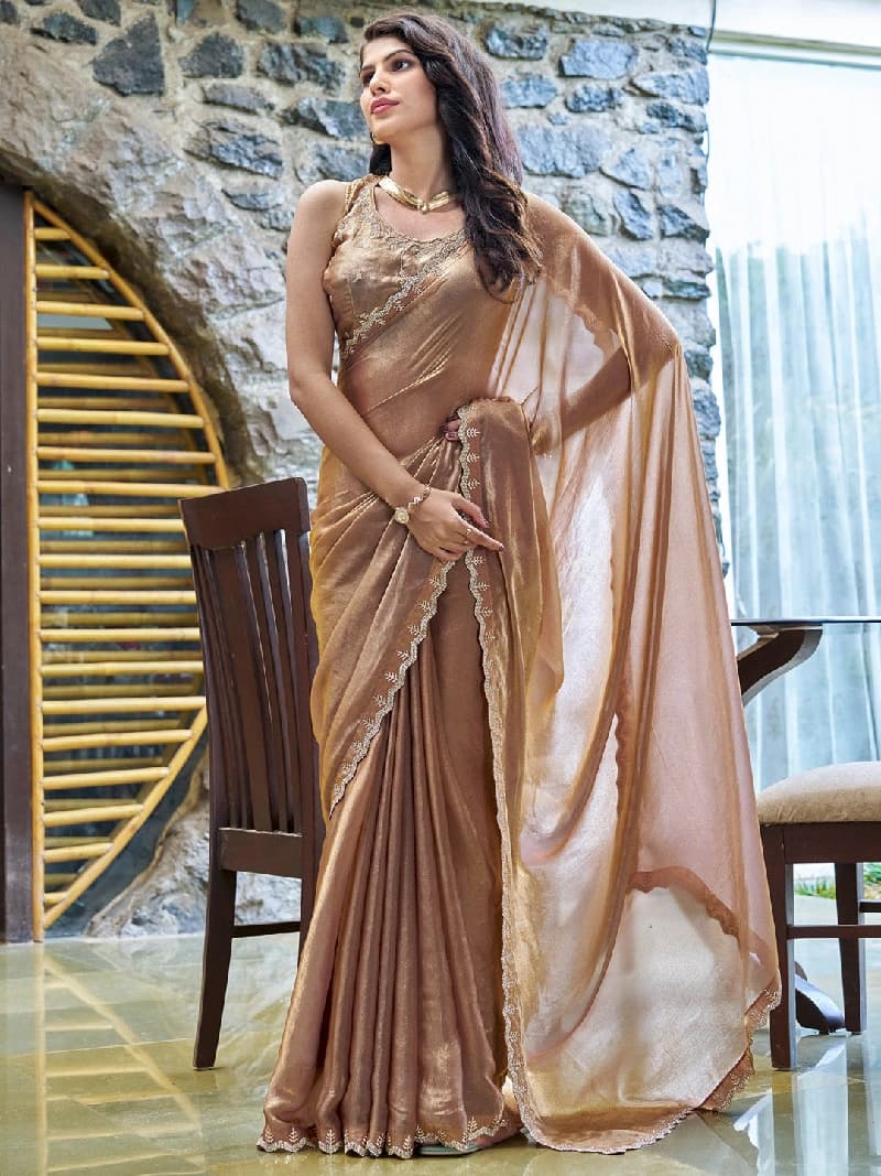 Women's Yellow Party Regular Fit Saree