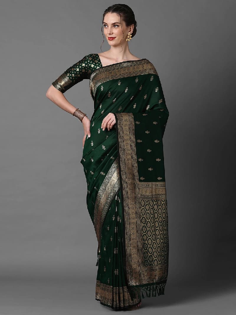 Women's Green Party Printed Regular Fit Saree
