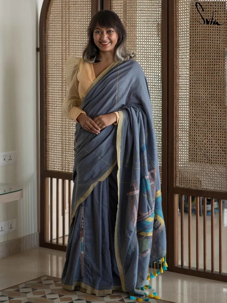 Women's Grey Casual Saree
