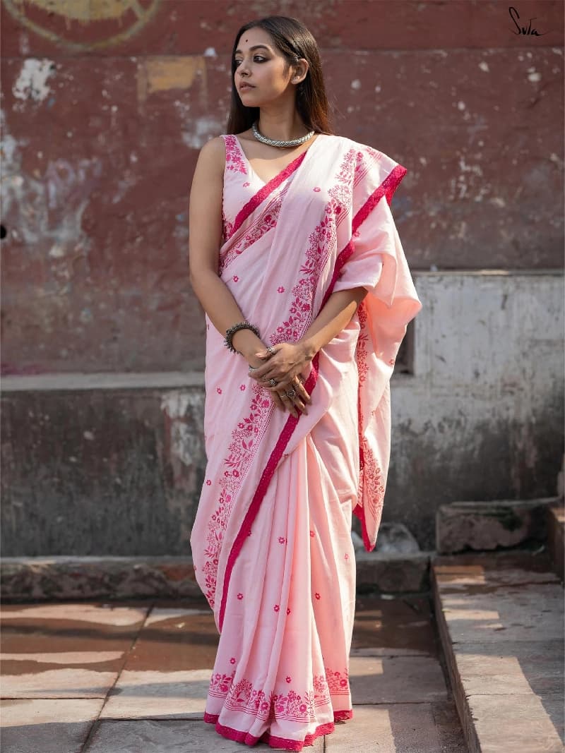 Women's Pink Casual Saree