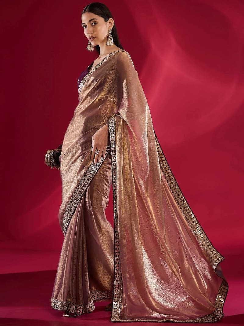 Women's Pink Party Regular Fit Saree
