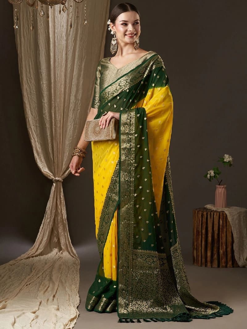 Women's Yellow Party Regular Fit Saree