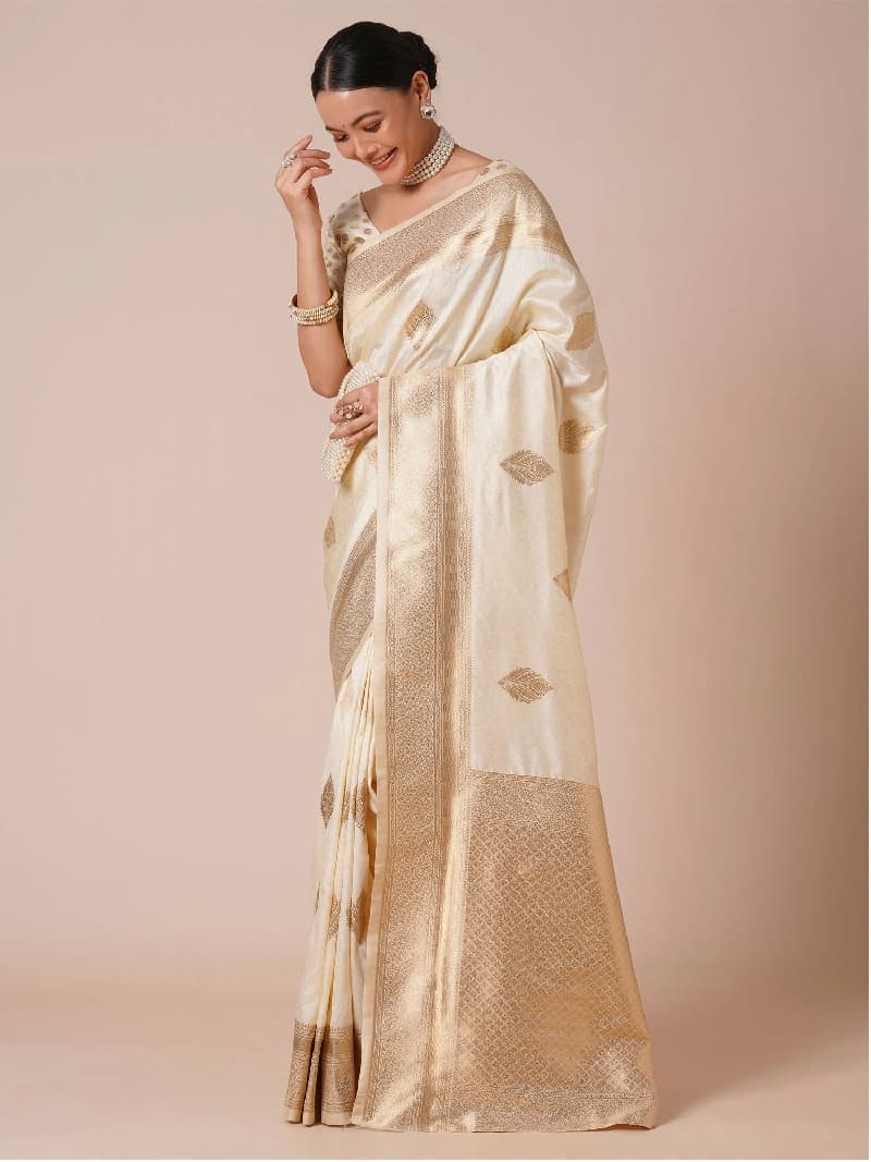 Women's White Party Regular Fit Saree