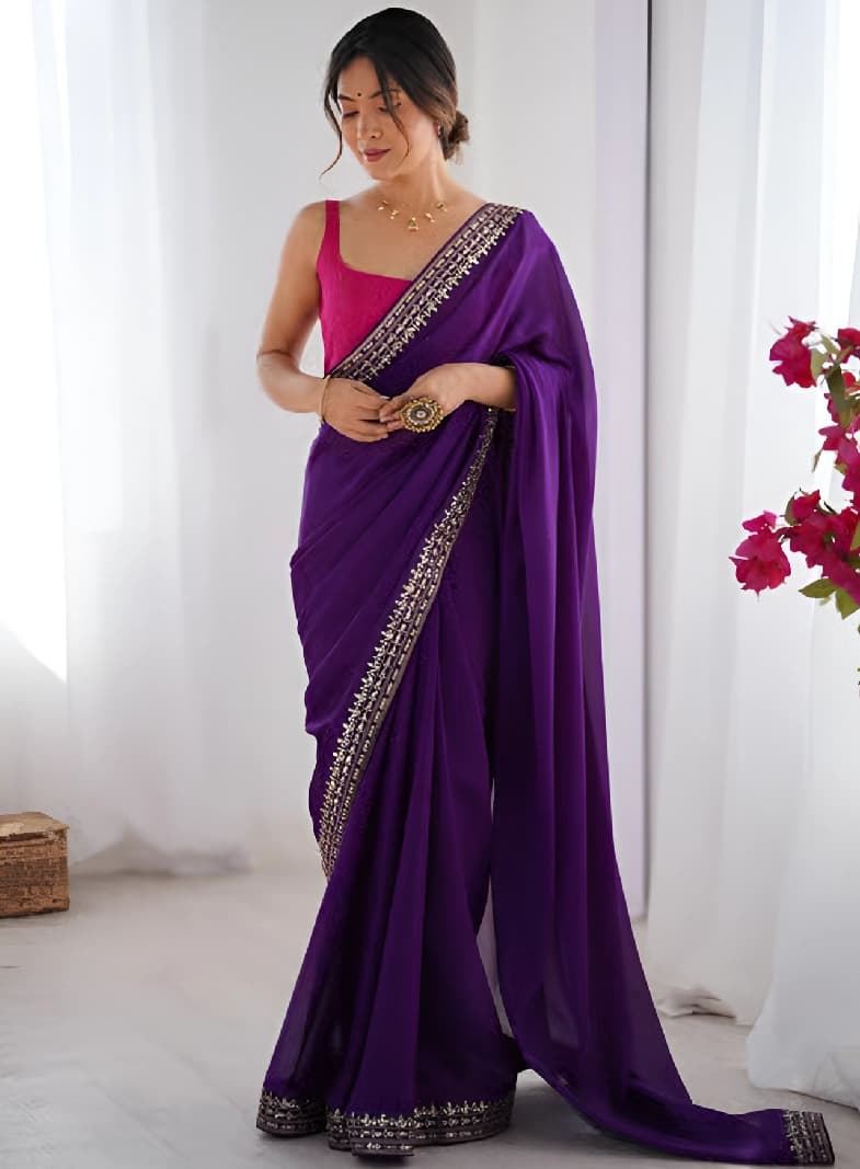 Women's Purple Party Regular Fit Saree