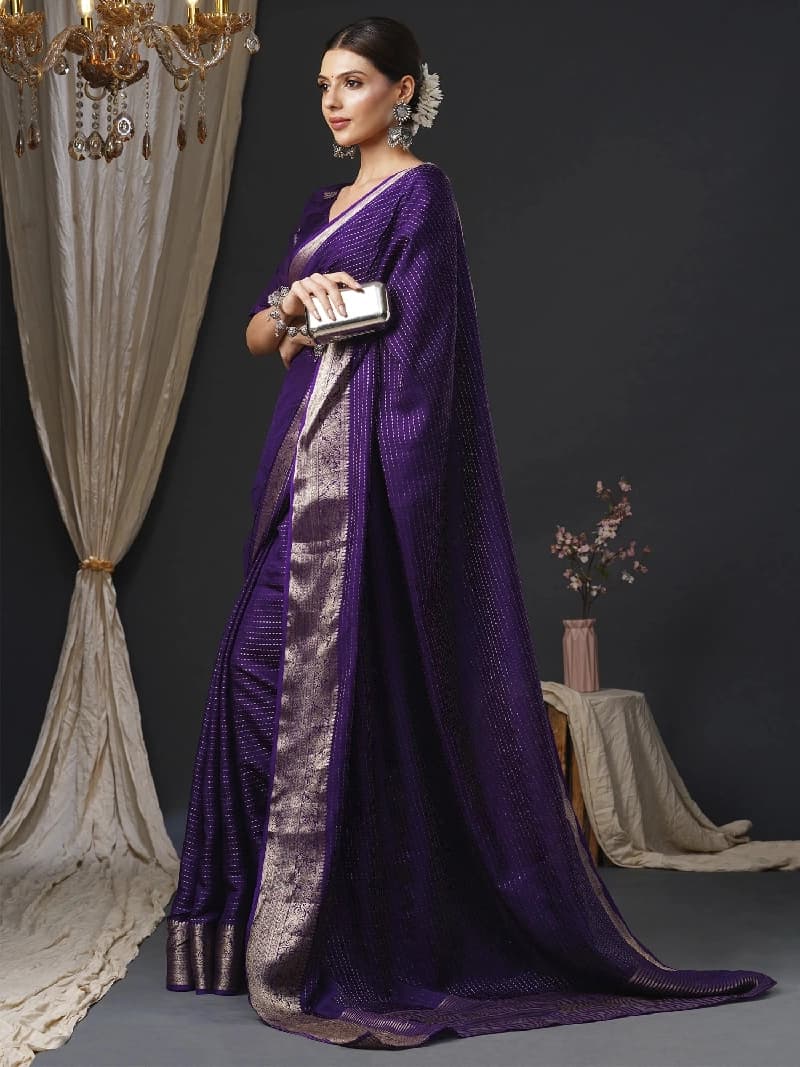 Women's Purple Party Regular Fit Saree