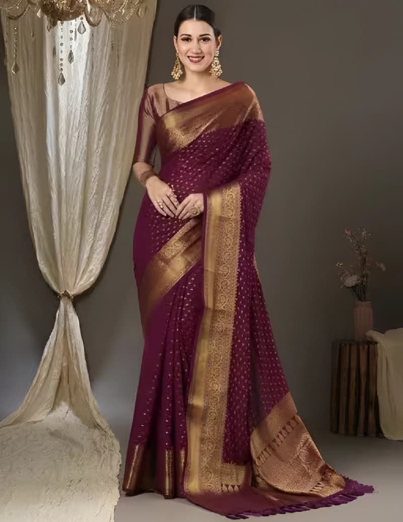 Women's Georgette Red Woven Design Designer Saree with Blouse Piece