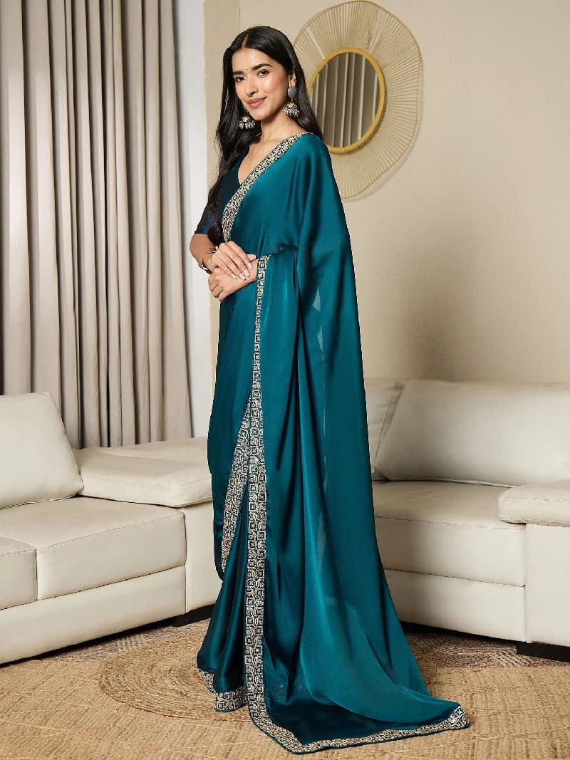 Women's Blue Party Regular Fit Saree