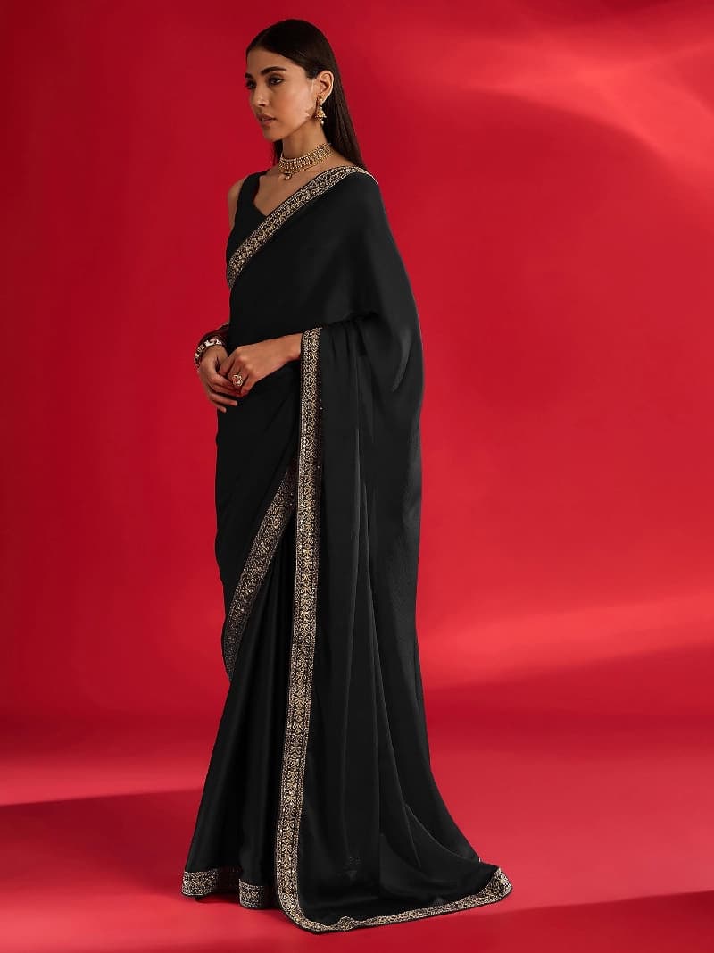 Women's Black Party Regular Fit Saree