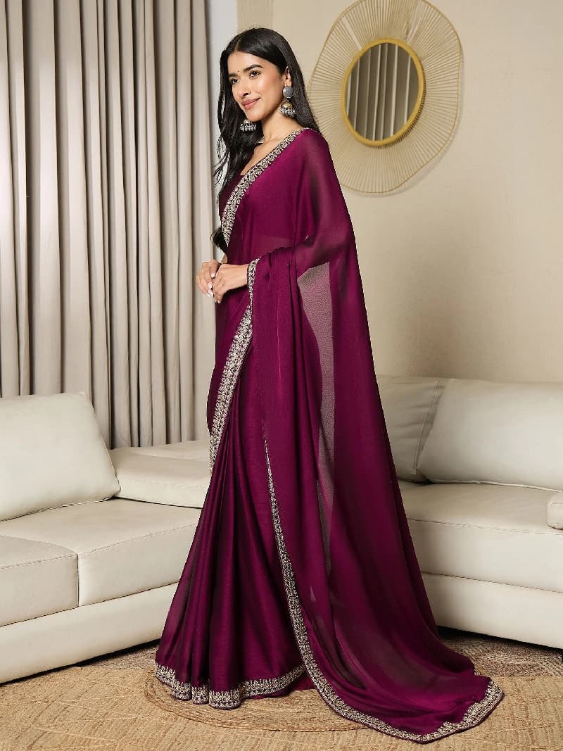 Women's Pink Party Regular Fit Saree