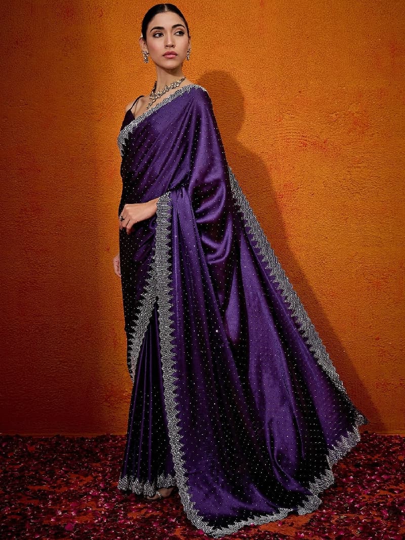 Women's Purple Party Regular Fit Saree
