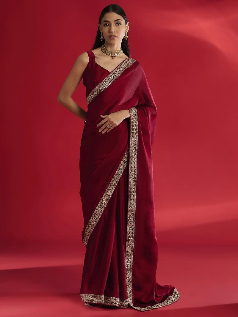 Women's Red Party Regular Fit Saree