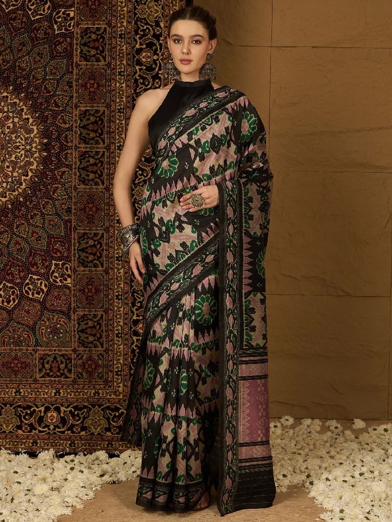 Women's Black Party Regular Fit Saree
