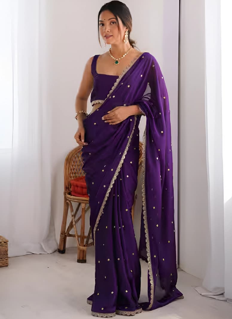 Women's Purple Party Regular Fit Saree