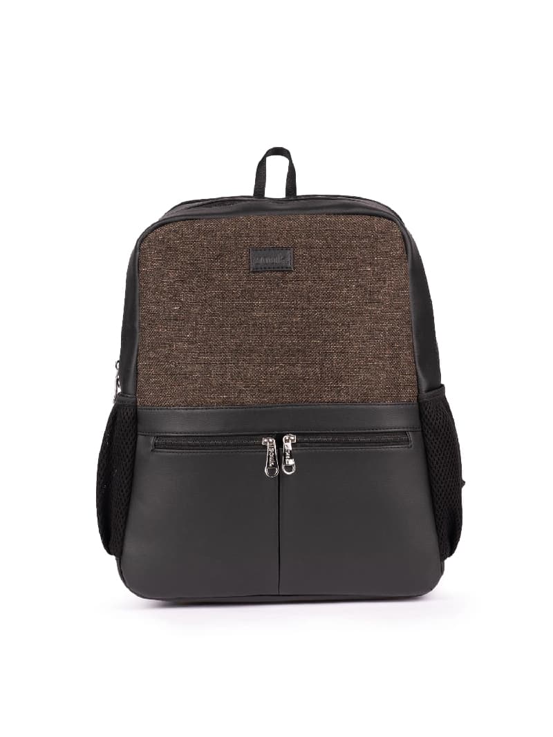 Women's Brown Vegan Leather Finish Casual Backpack - 17.5L