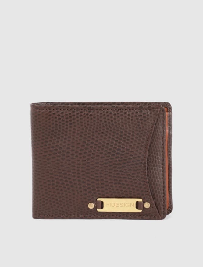 Men's Brown Leather Textured RFID Two Fold Wallet