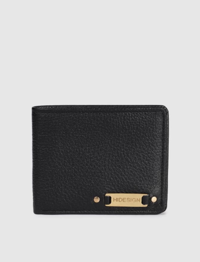 Men's Black Leather Textured RFID Two Fold Wallet