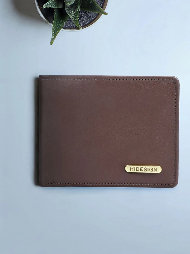 Men's Brown Leather Solid RFID Two Fold Wallet