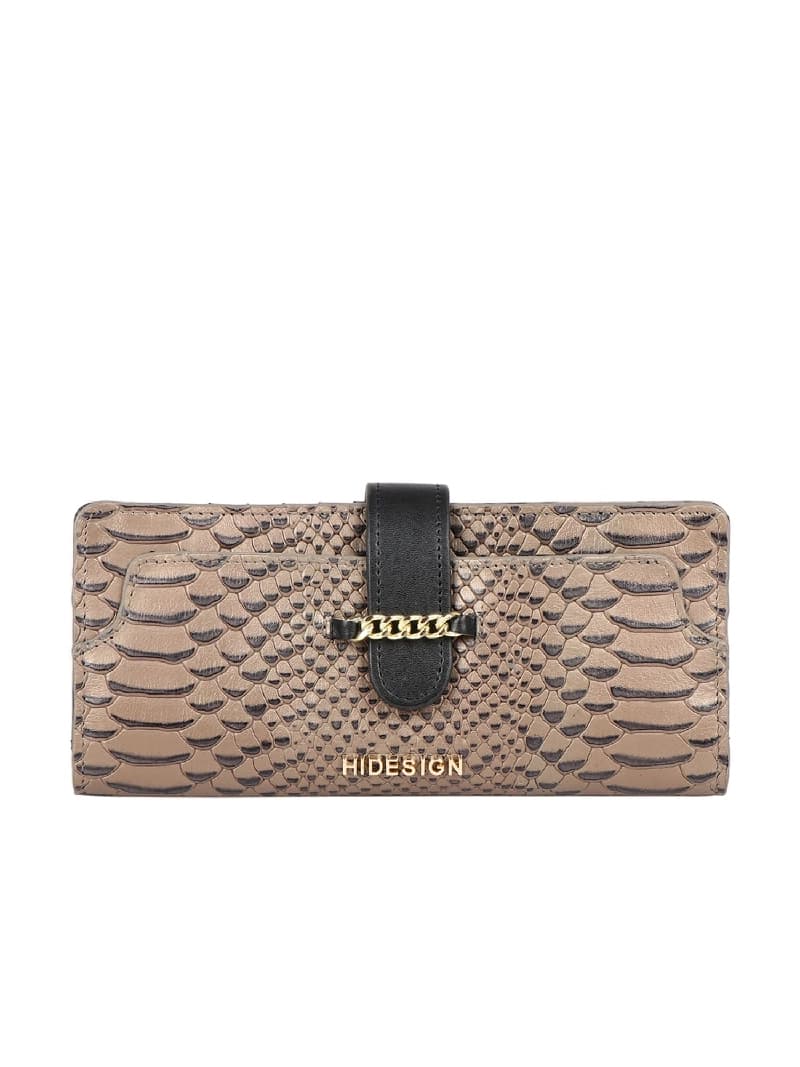 Women's Beige Leather Textured RFID Two Fold Wallet