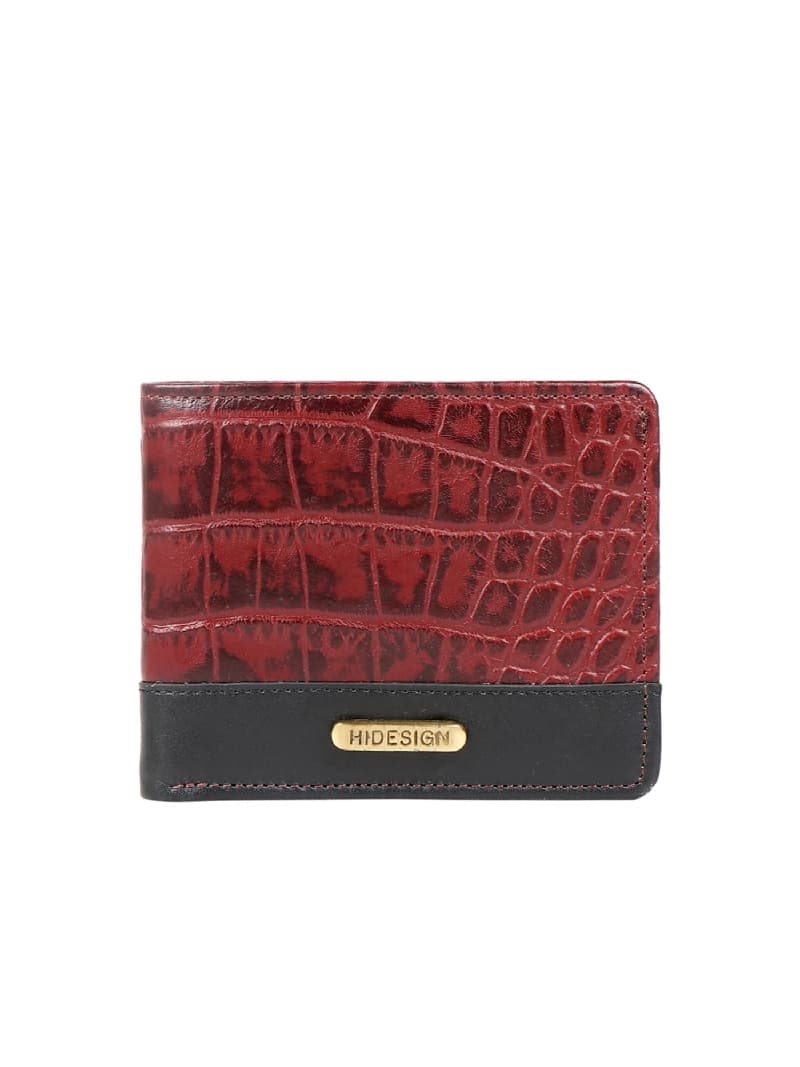 Men's Red Leather Textured RFID Two Fold Wallet