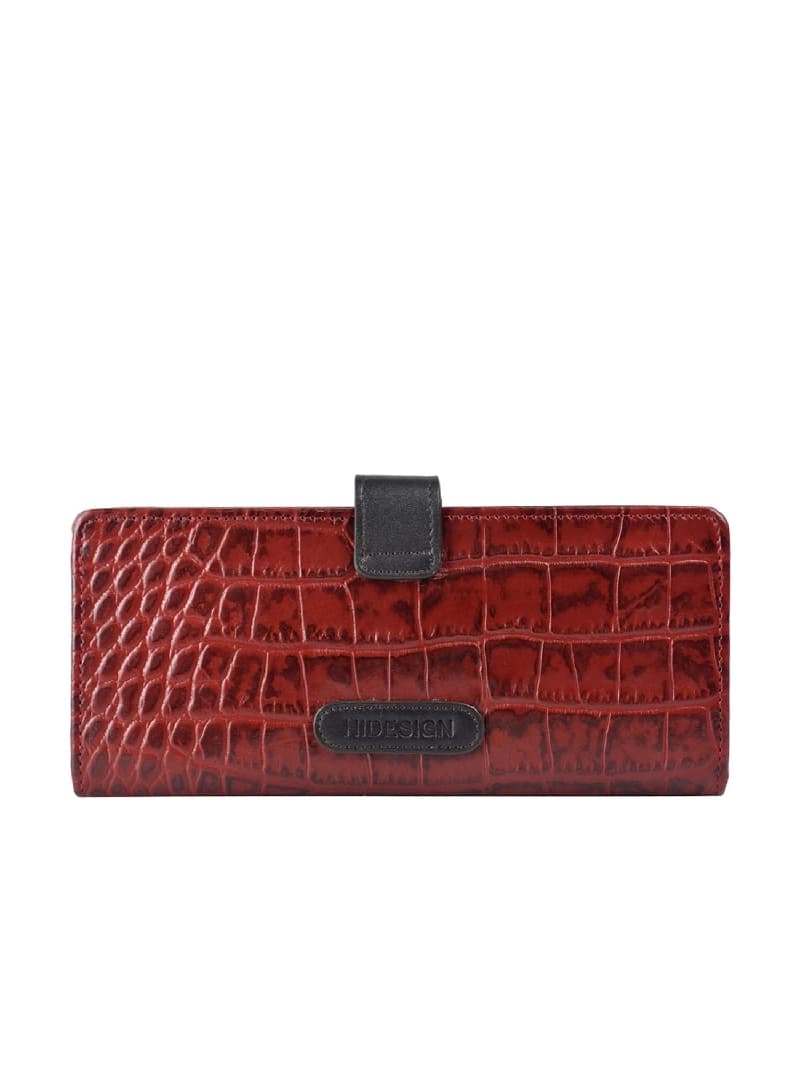 Women's Red Leather Textured RFID Two Fold Wallet