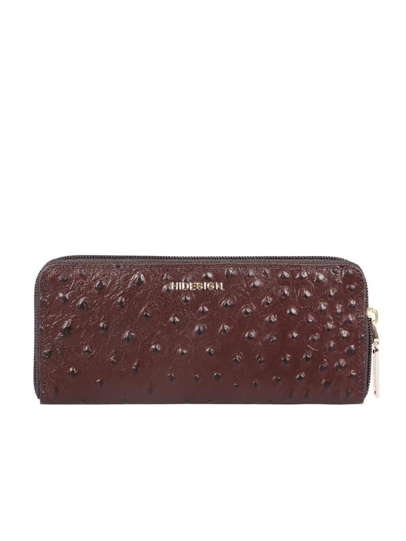 Women's Brown Leather Textured RFID Zip Around Wallet