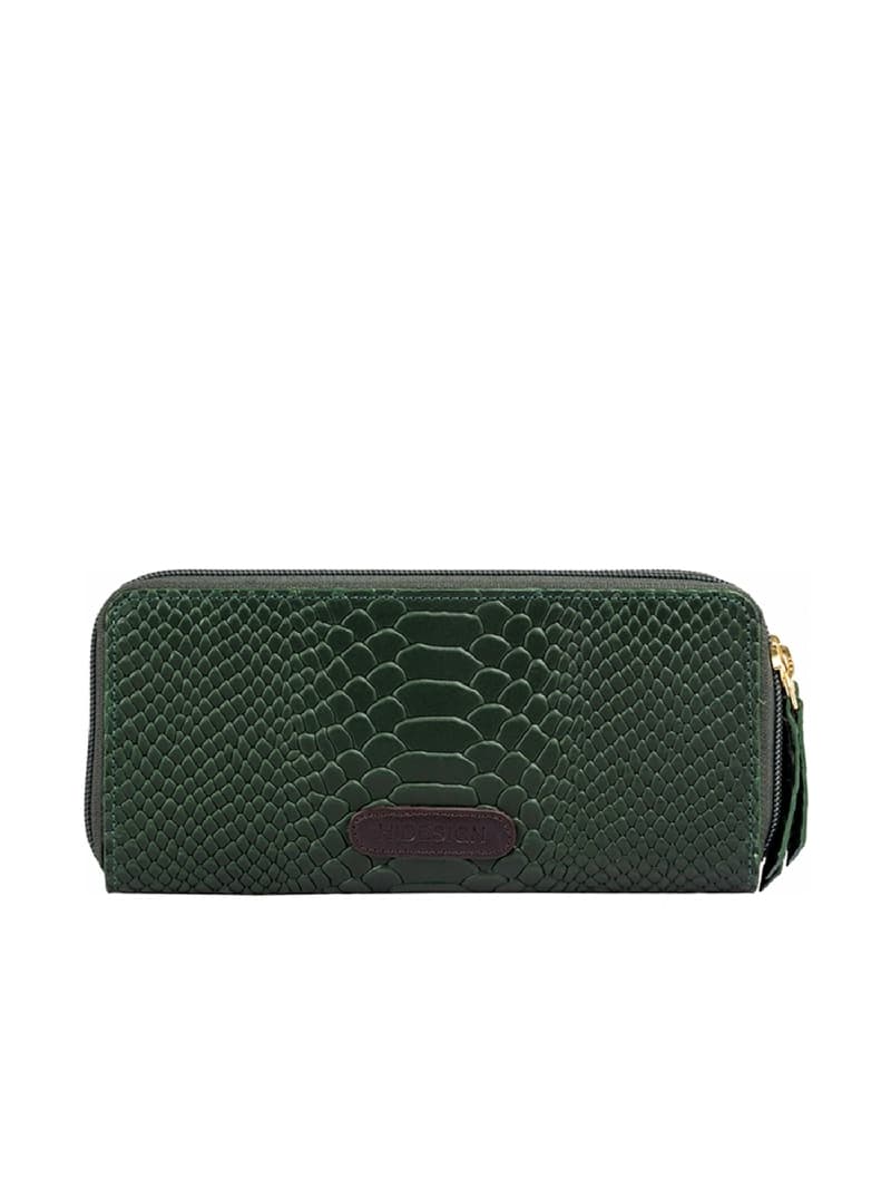 Women's Green Leather Textured RFID Zip Around Wallet