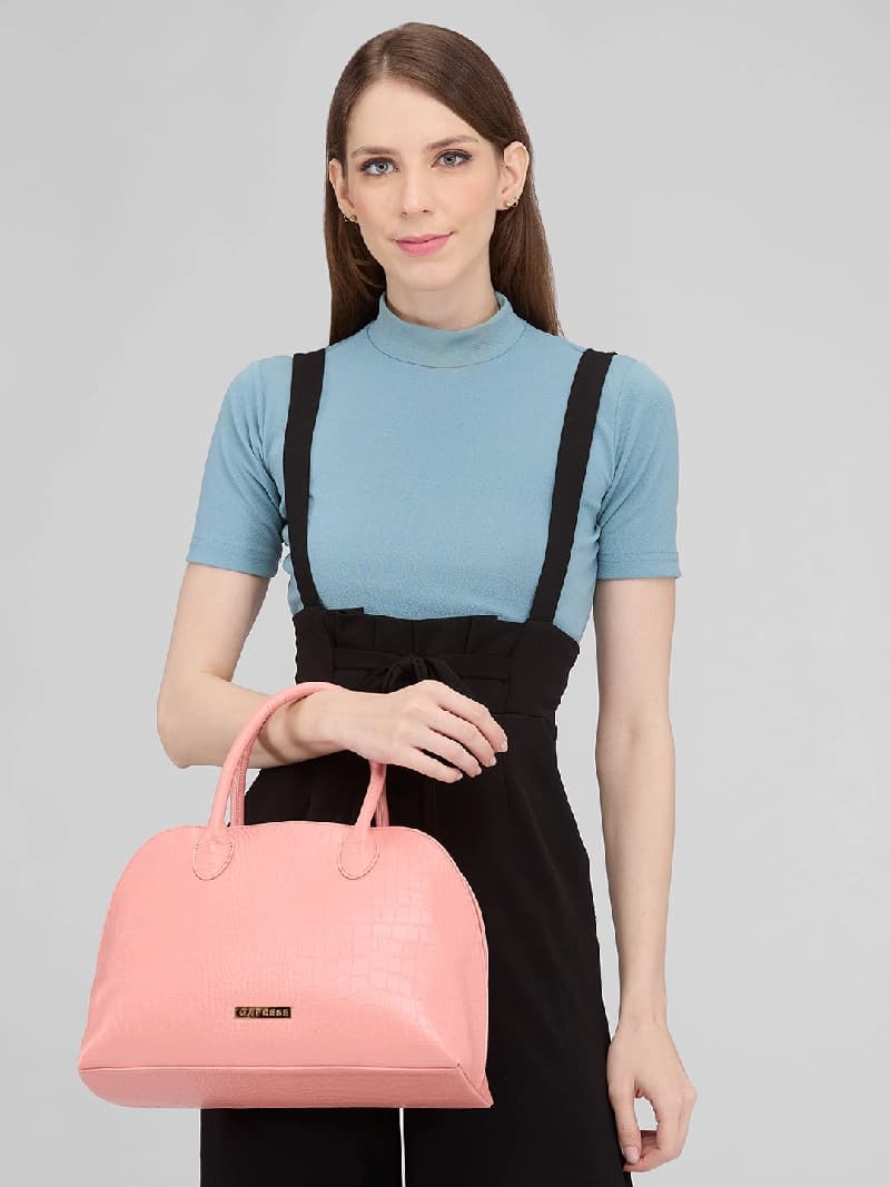 Women's Salmon Orange Faux Leather Satchel Handbag 10L