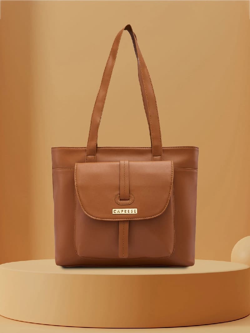 Women's Tan Faux Leather Tote Bag 9L