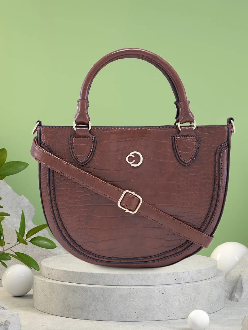 Women's Brown Faux Leather Satchel Handbag 2L