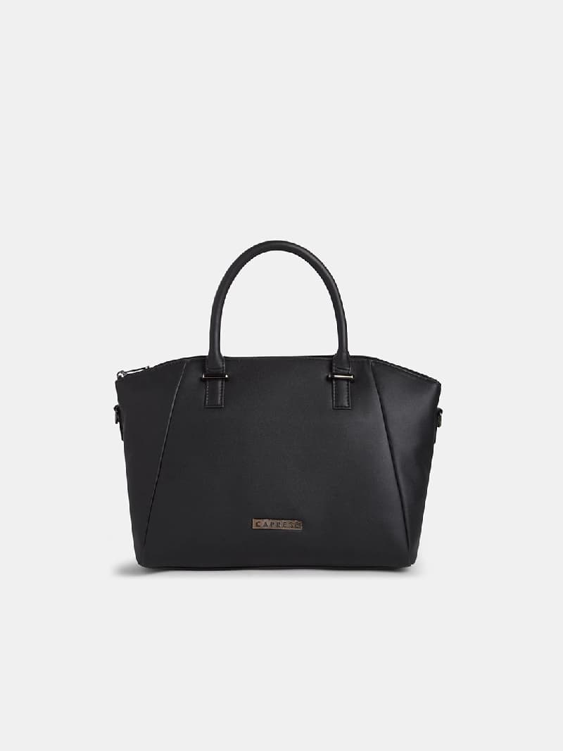 Women's Black Faux Leather Satchel Handbag 10L