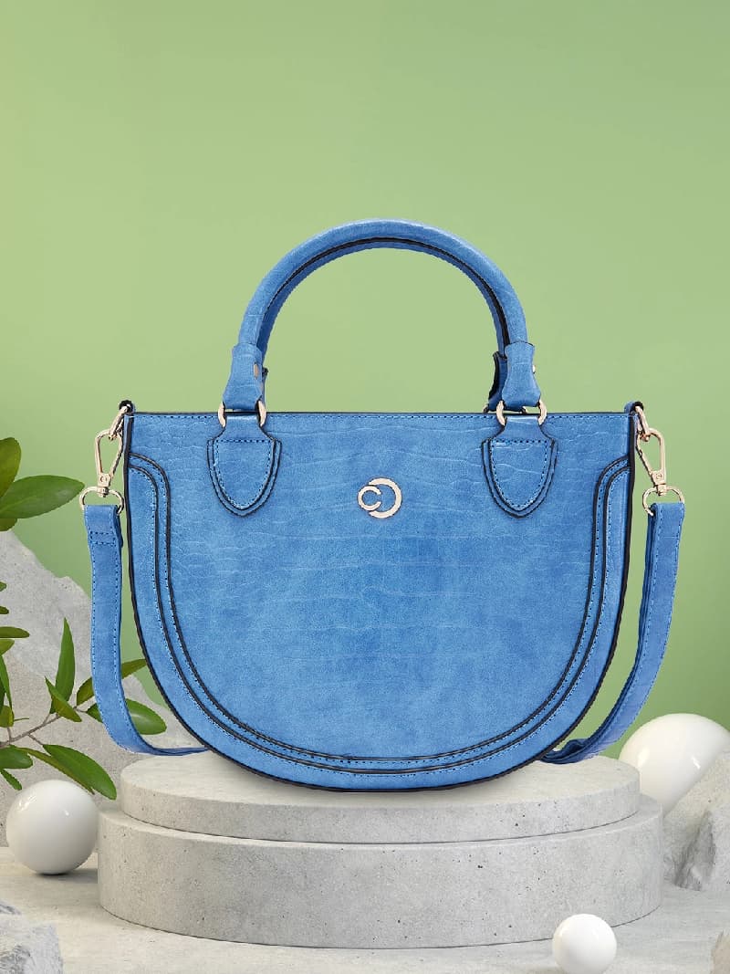 Women's Yale Blue Faux Leather Satchel Handbag 2L