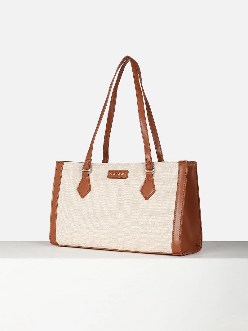 Women's Beige Textured Satchel